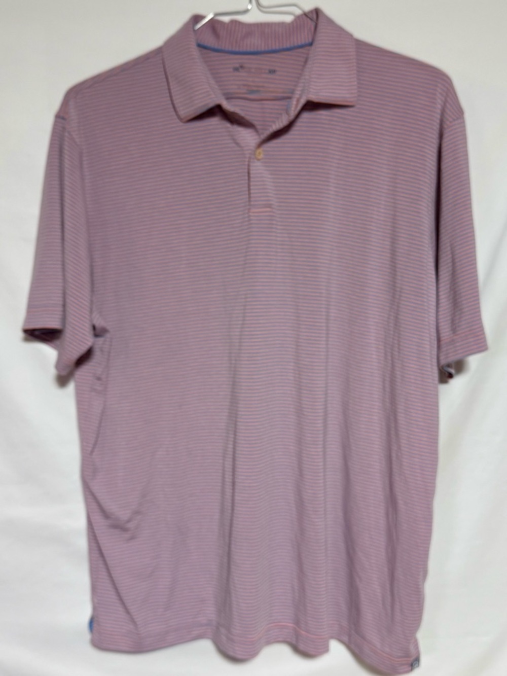 Peter Millar Seaside Short Sleeve Striped Golf Polo Shirt Men's Pink/ Blue, Sz L